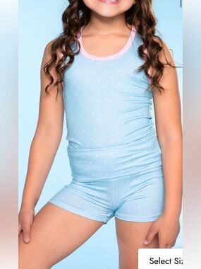Girls' Light Blue Polka Dot Tank & Shorts Set - Pixielane 14 NWT